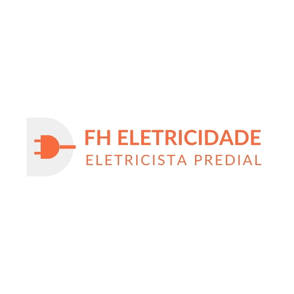 Logomarca FH Eletricidade com ícone de tomada e foco em serviços de eletricista predial