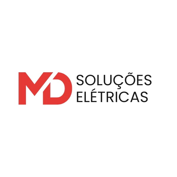 Logo MD Soluções Elétricas com tipografia moderna e identidade visual profissional em vermelho e preto